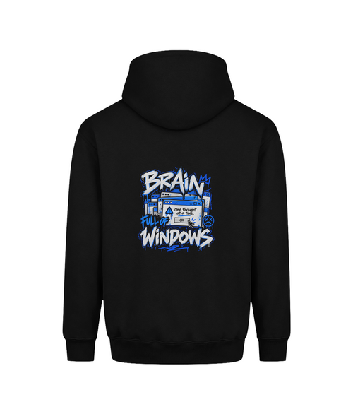 Brain Full of Windows | Teen Boys Vision Heavyweight Hoodie, Deep Black, DTF back