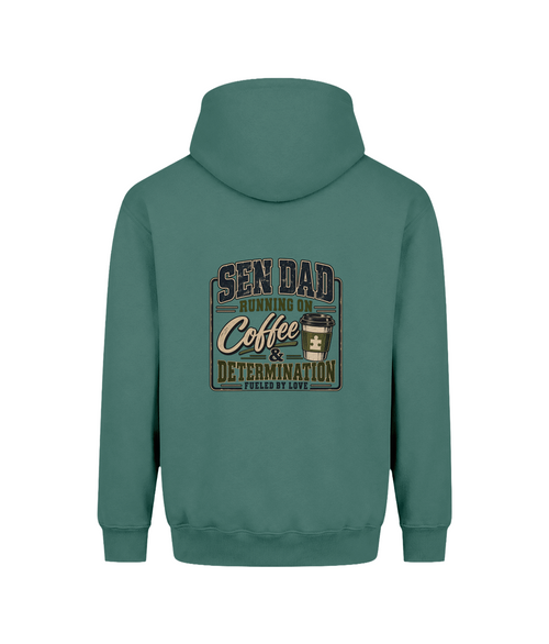 Coffee and Determination – SEN Dad Hoodie, Moss Green, DTF back