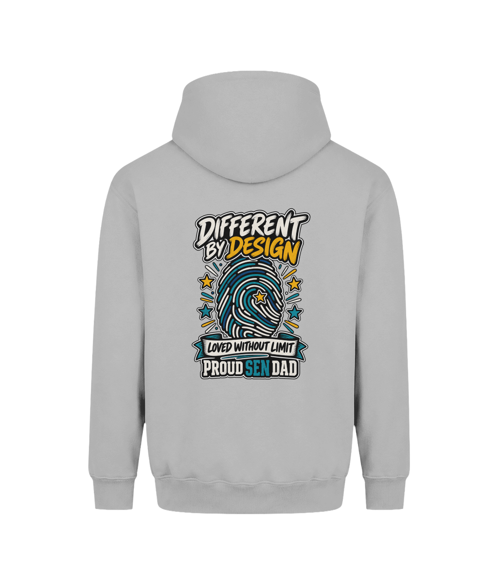 Different by Design – SEN Dad Hoodie, Heather Grey, DTF back