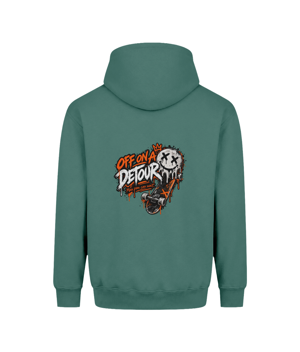 Off on a Detour | Teen Boys Vision Heavyweight Hoodie, Moss Green, DTF back