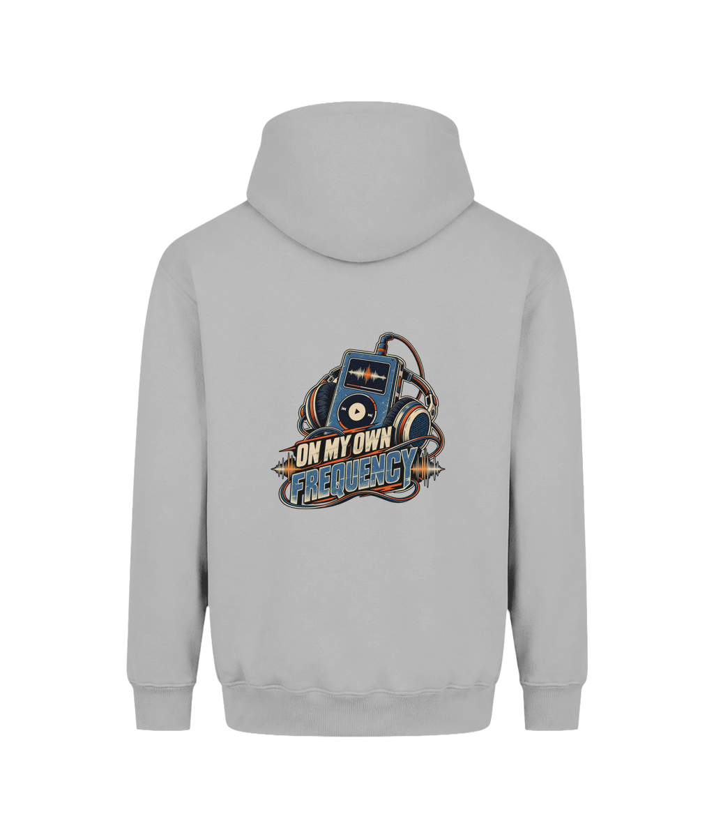 On My Own Frequency | Teen Boys Vision Heavyweight Hoodie, Heather Grey, DTF back