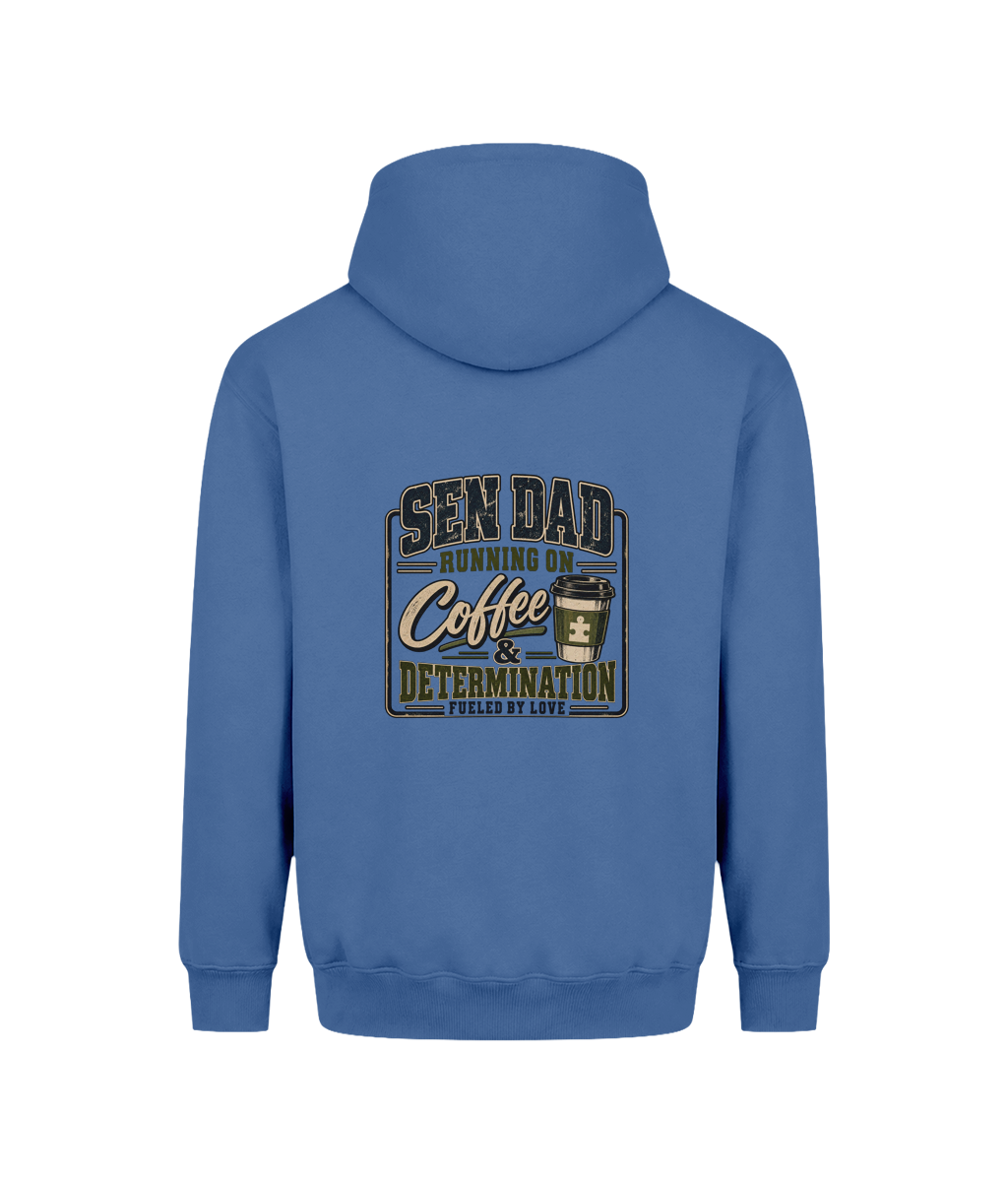Coffee and Determination – SEN Dad Hoodie, Atlantic Blue, back design