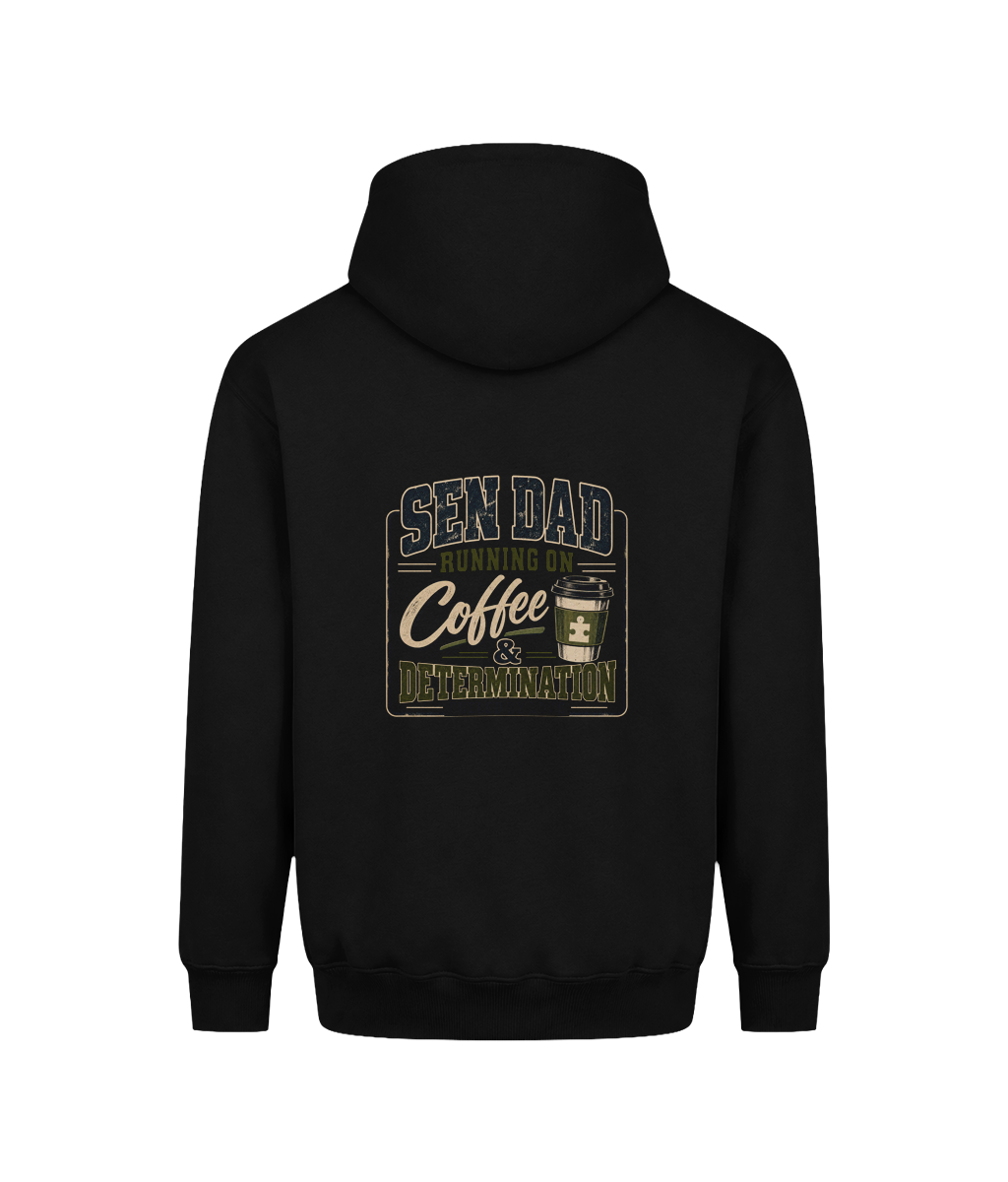 Coffee and Determination – SEN Dad Hoodie, Deep Black, back design