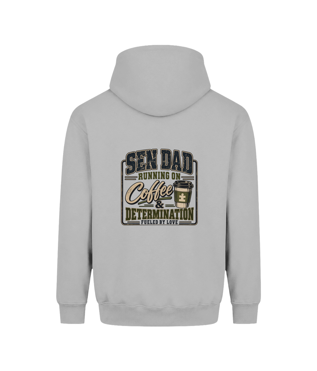 Coffee and Determination – SEN Dad Hoodie, Heather Grey, back design