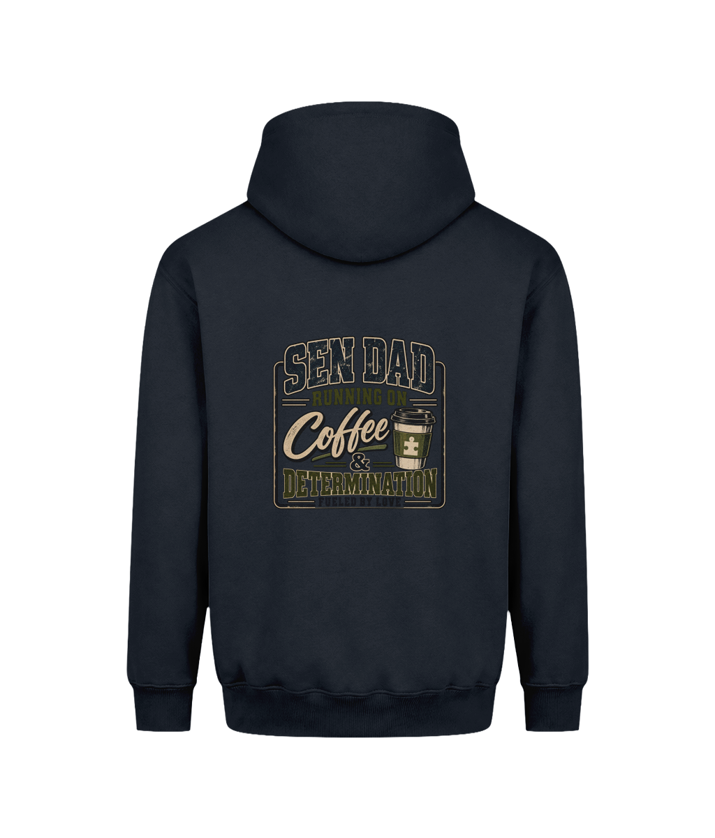 Coffee and Determination – SEN Dad Hoodie, New French Navy, back design