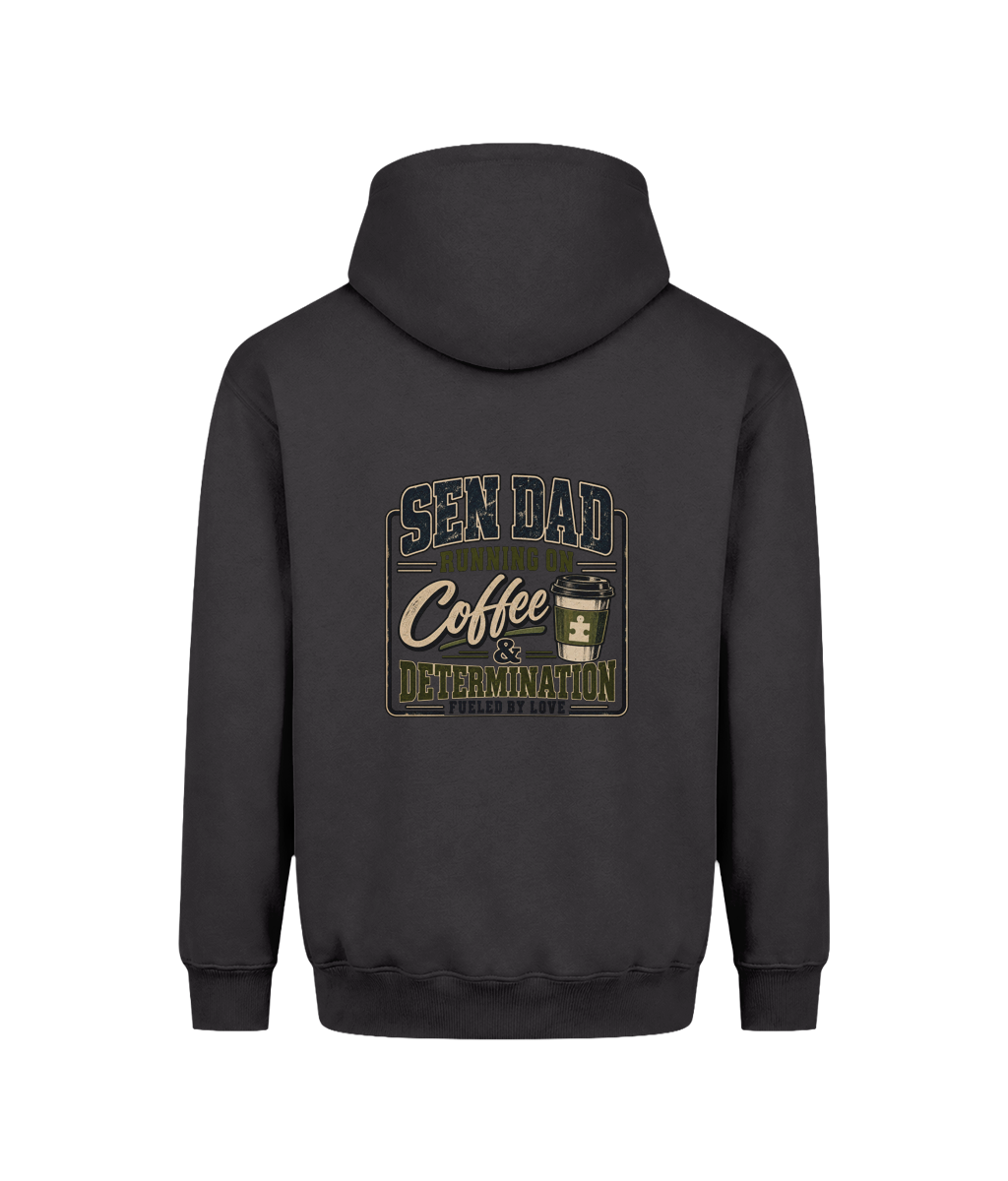 Coffee and Determination – SEN Dad Hoodie, Solid Charcoal, back design