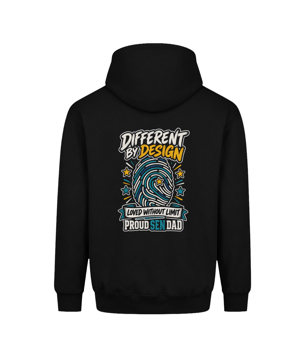 Different by Design – SEN Dad Hoodie, Deep Black, back design