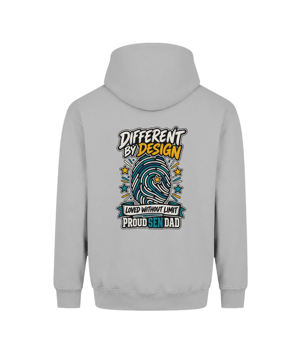 Different by Design – SEN Dad Hoodie, Heather Grey, back design
