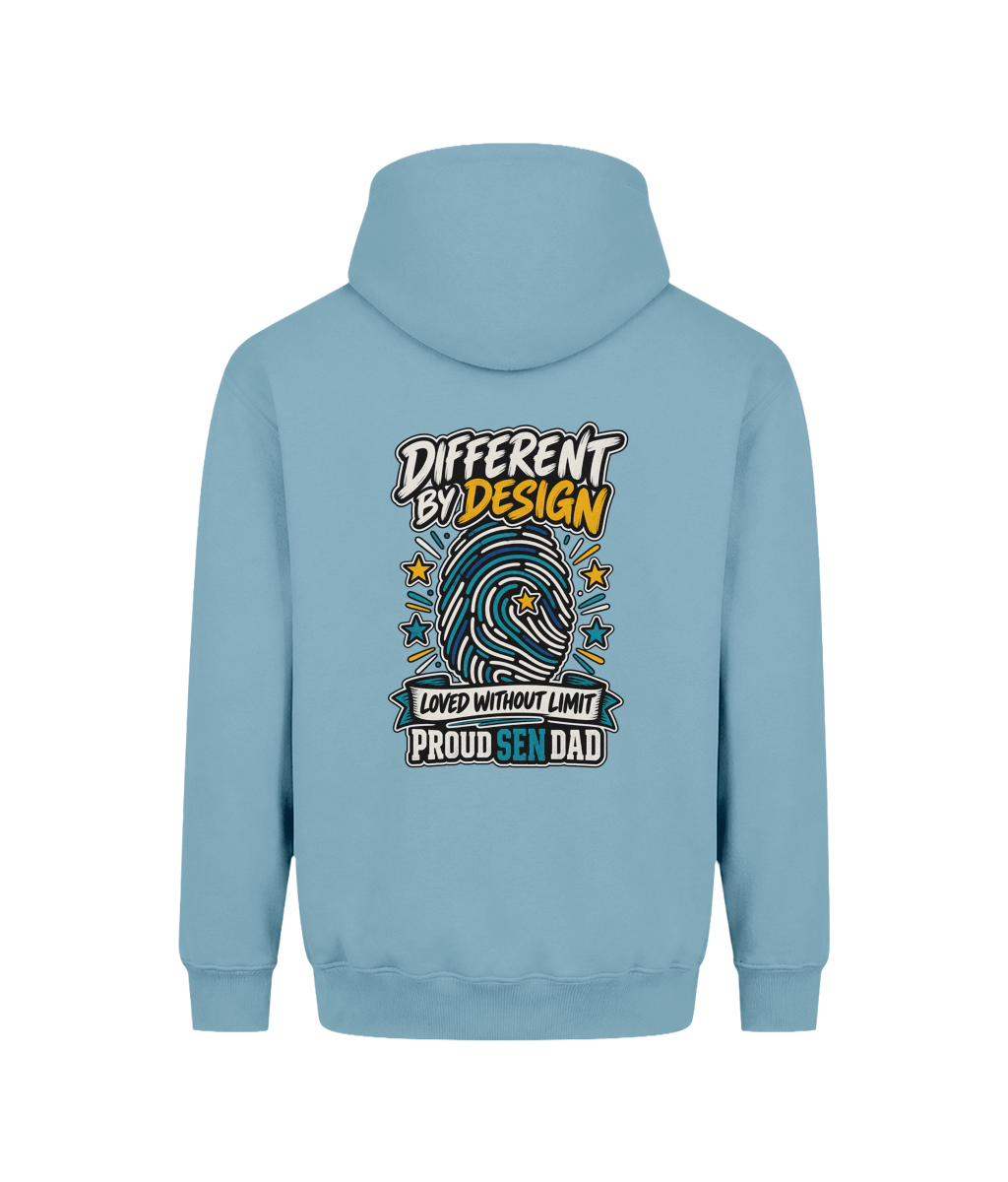 Different by Design – SEN Dad Hoodie, Ice Blue, back design