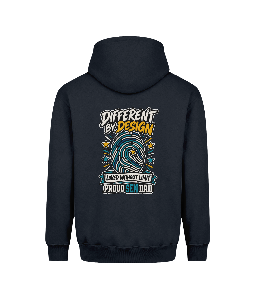 Different by Design – SEN Dad Hoodie, New French Navy, back design
