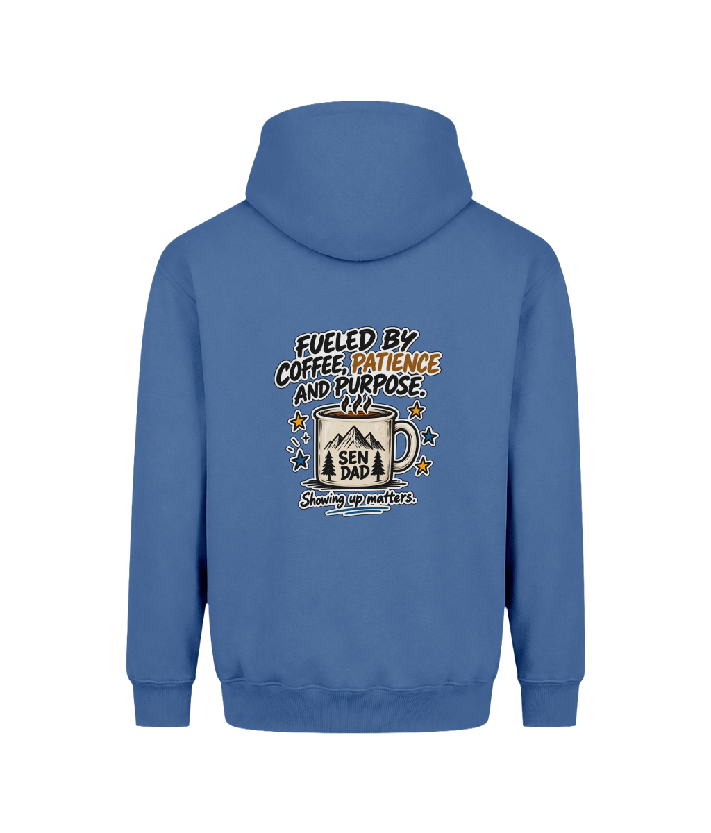 Fueled by Coffee, Patience & Purpose – SEN Dad Hoodie, Atlantic Blue, back view