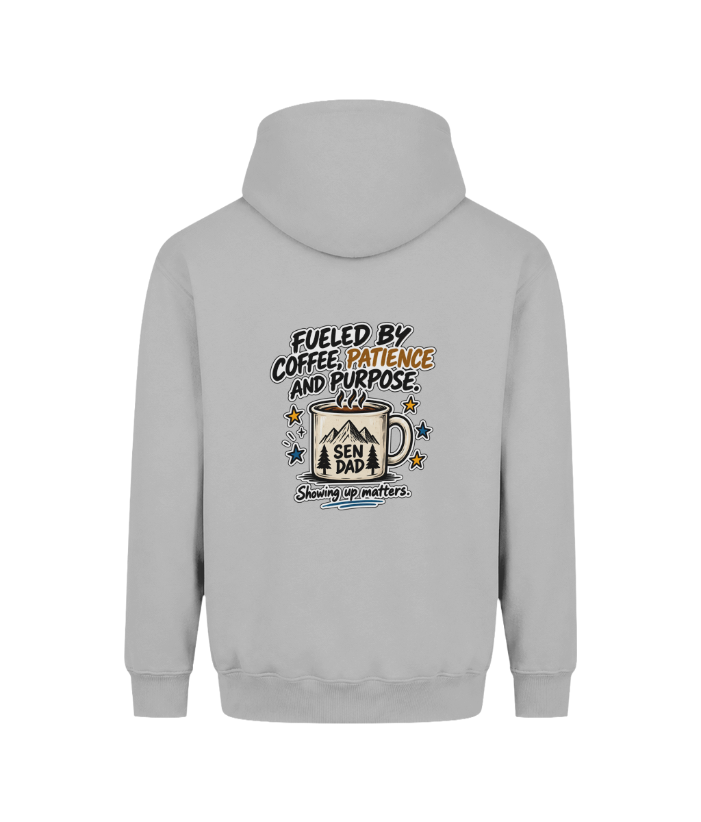 Fueled by Coffee, Patience & Purpose – SEN Dad Hoodie, Heather Grey, back view