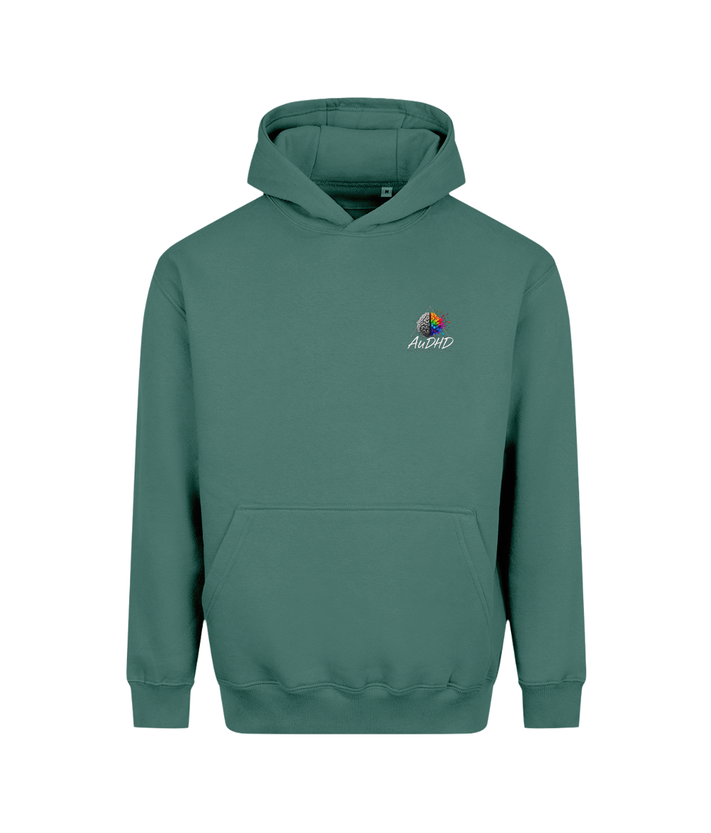 Fueled by Coffee, Patience & Purpose – SEN Dad Hoodie, Moss Green, front view