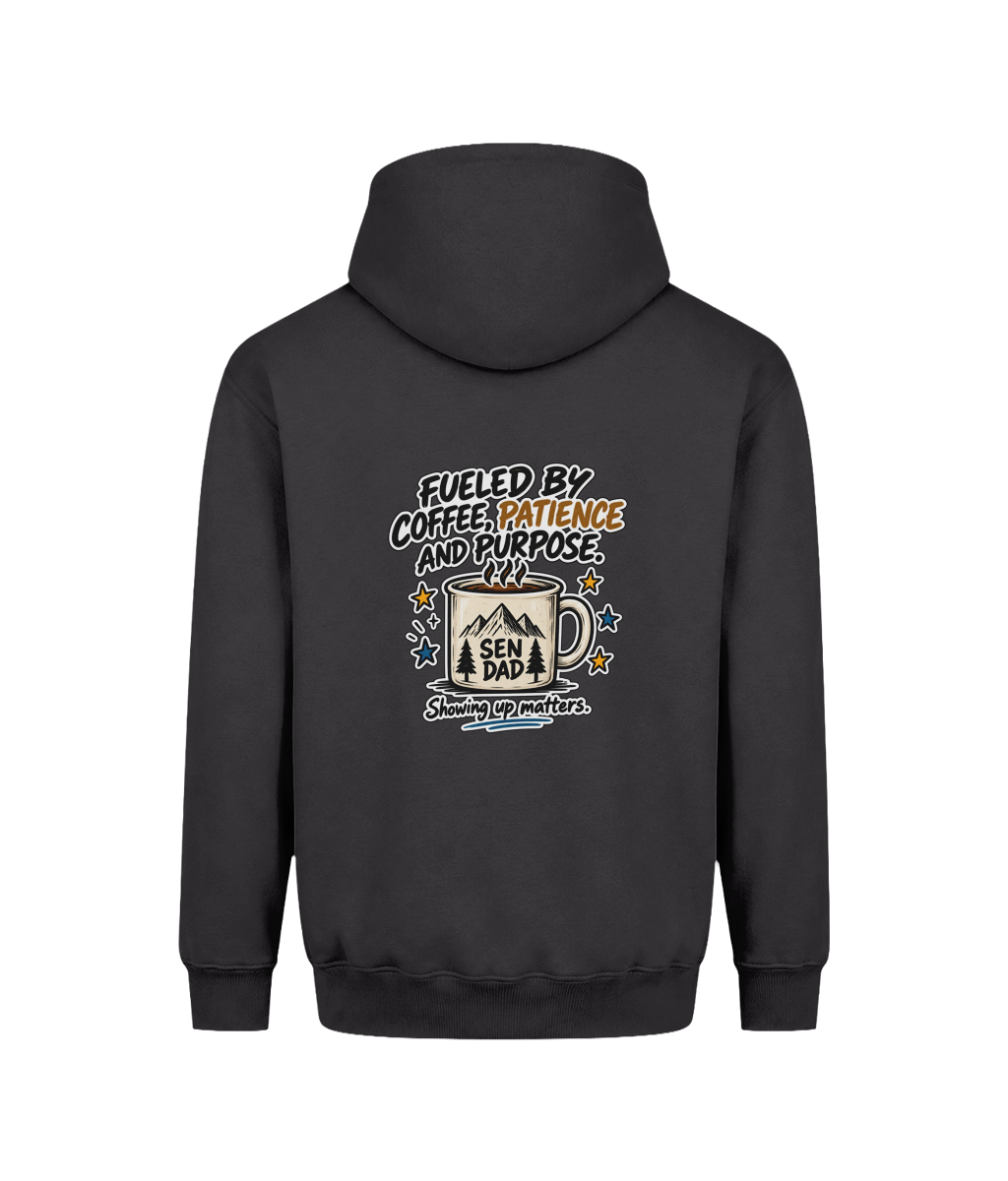Fueled by Coffee, Patience & Purpose – SEN Dad Hoodie, Solid Charcoal, back view