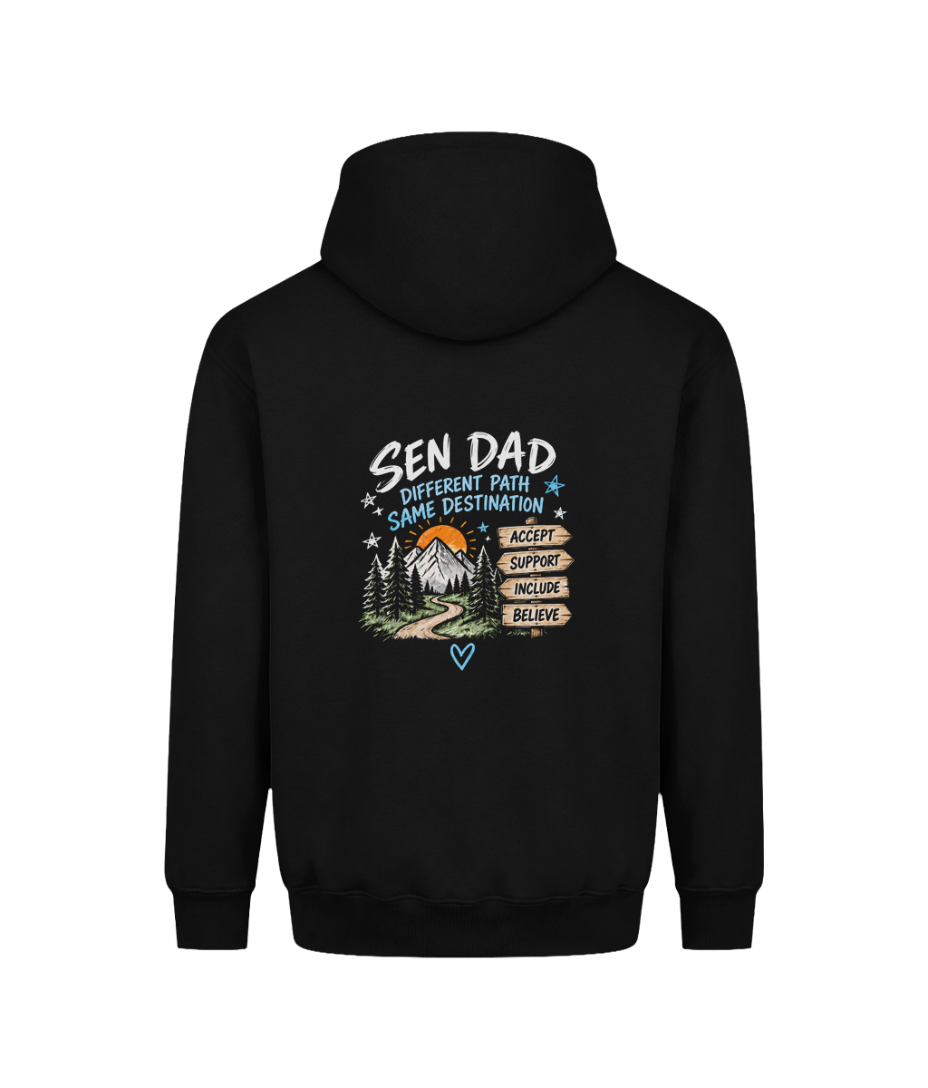 Different Path, Same Destination – SEN Dad Hoodie, Deep Black, back view