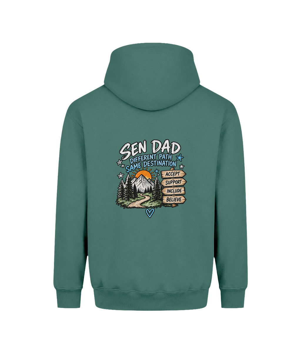 Different Path, Same Destination – SEN Dad Hoodie, Moss Green, back view