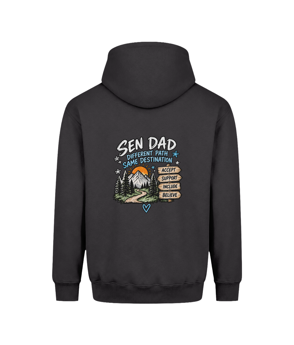 Different Path, Same Destination – SEN Dad Hoodie, Solid Charcoal, back view