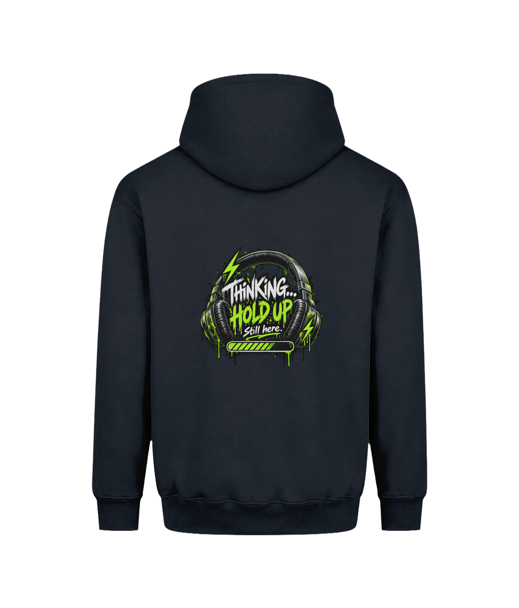 Thinking Hold Up | Teen Boys Vision Heavyweight Hoodie, New French Navy, DTF back